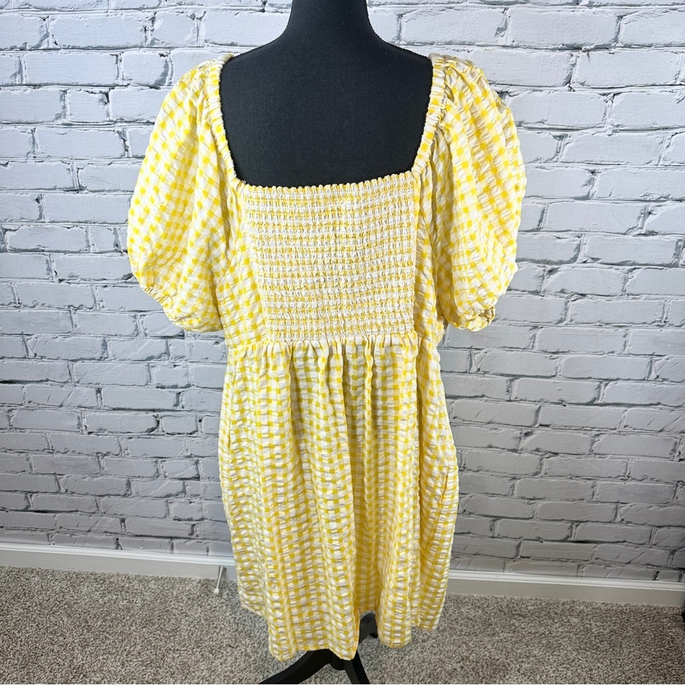 Old Navy All-Day Mini Dress Fit Flare Puff-Sleeve 3X Yellow Cottagecore Prairie - Picture 3 of 10